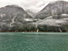 Waterfalls dropping into Tracy Arm at the first big bend