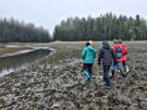 Our bushwhacking group starting up a stream in Windham Bay, equipped with mud boots and rain gear