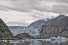 Sawyer Glacier with icebergs that calved off its edge