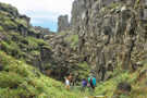 The trail goes through massive basalt formations