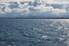 Coming back into Reykjavik with low light sparkling on the ocean waves