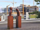 Street sculpture near Opera House under construction - Roots (2000) by Steinunn Thórarubsdóttir