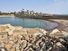 Walkway along sand bar with great restaurants