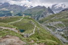 Start of a very, very steep descent for our trail; Schwarzee station on the left