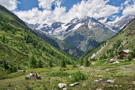 Looking down the valley towards Tasch with the Täschalp Restaurant on the right