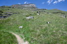 As the trail eases, the avalanche fences cover the mountain above