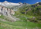 Starting the climb out of the mountain hut’s valley, looking back (incoming trail is the line above the hut)