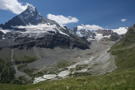 View of a retreating glacier below the Matterhorn - our trail drops down on the far right side